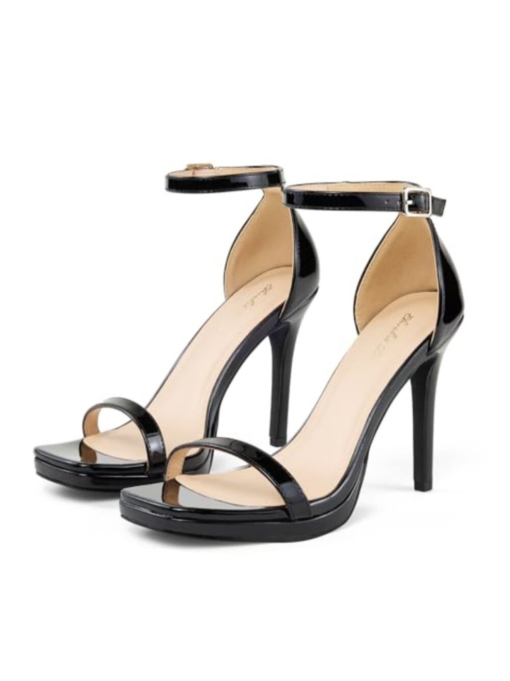 Platform High Heeled Sandals Strappy Stiletto Open Square Toe with Ankle Strap